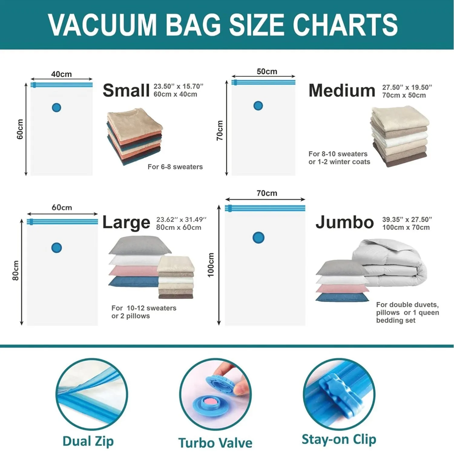 15 Pack Vacuum Storage Bags 16 x 24/ 20 x 28 Inch Bn-link