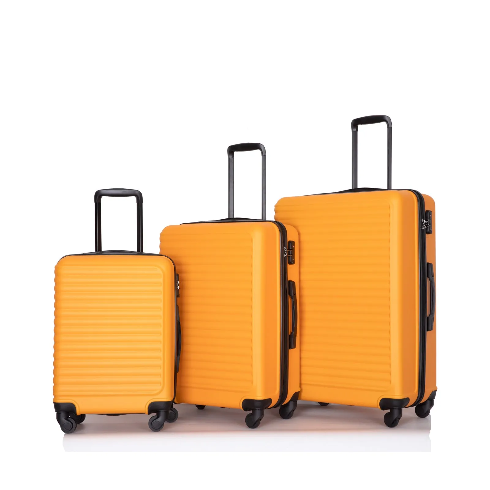 3 Piece Luggage Sets ABS Lightweight Suitcase with Two Hooks, Spinner Wheels, TSA Lock, (20/24/28) ORANGE