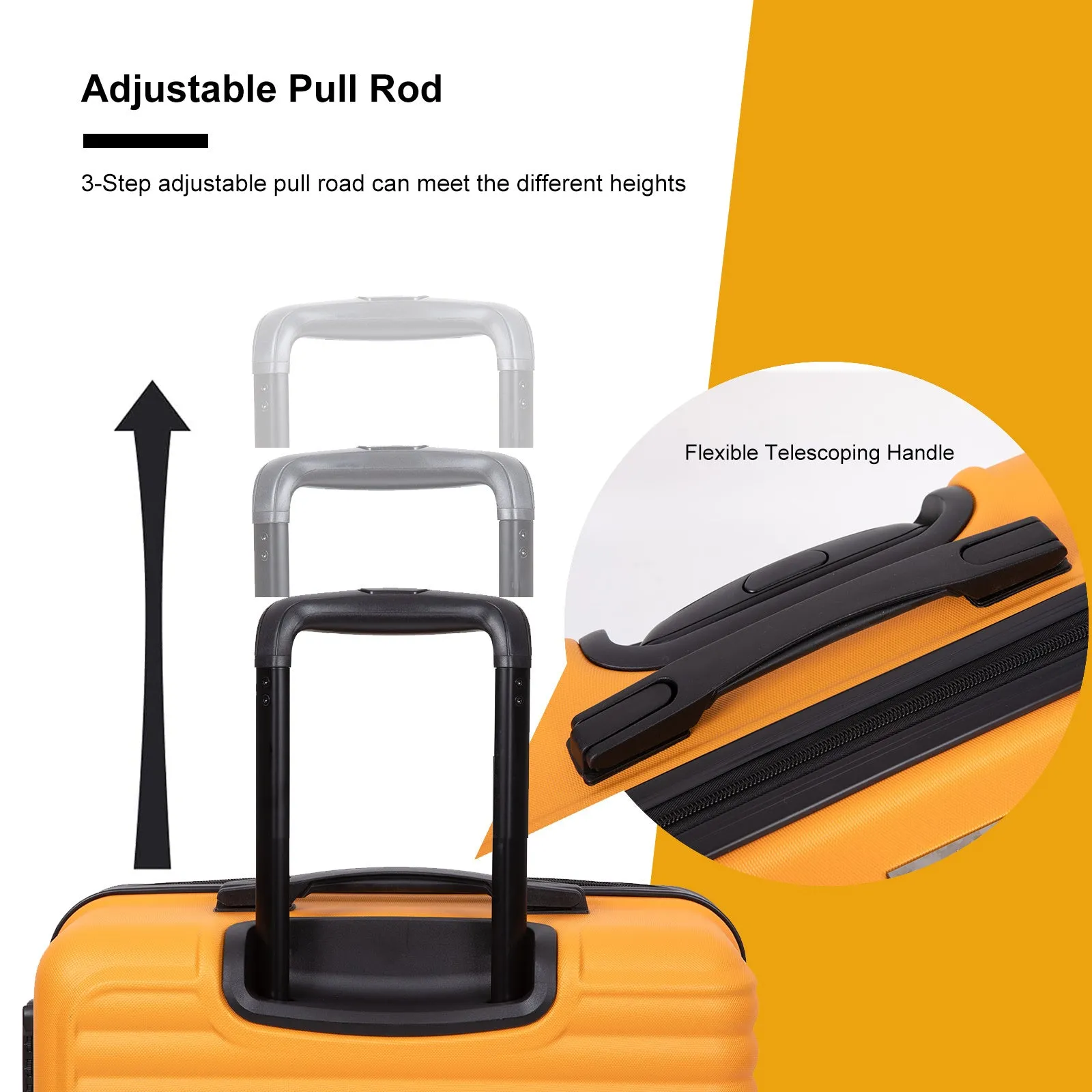 3 Piece Luggage Sets ABS Lightweight Suitcase with Two Hooks, Spinner Wheels, TSA Lock, (20/24/28) ORANGE