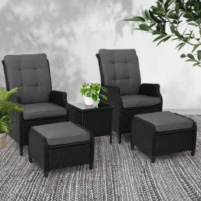 Adjustable Wicker Recliner Set with Ottomans & Table by Gardeon