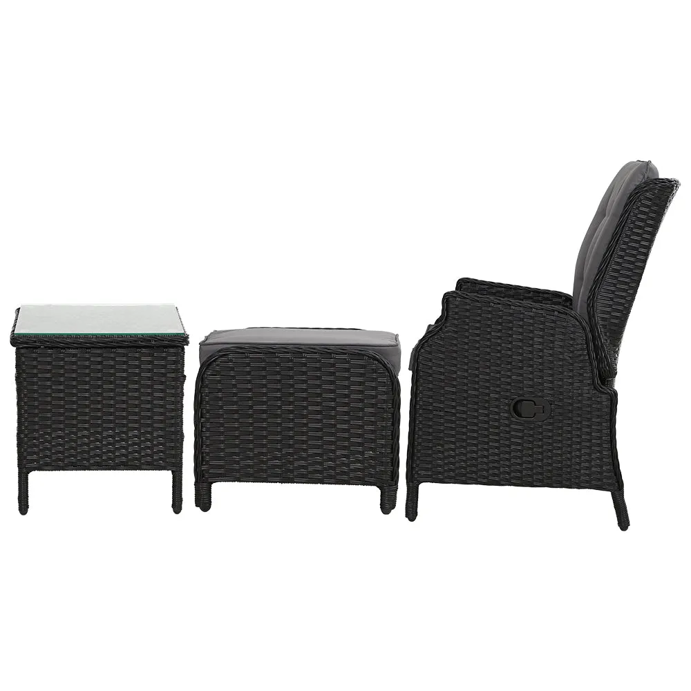 Adjustable Wicker Recliner Set with Ottomans & Table by Gardeon