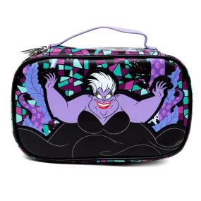 Disney Vegan Leather Travel Cosmetic Bag, Make-Up Bag for Women, The Little Mermaid Ursula Pose Applique Stained Glass Print, Vegan Leather