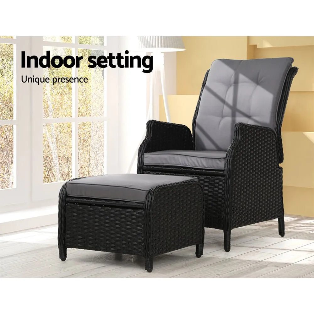 Ella Outdoor Recliner Patio Chair Black