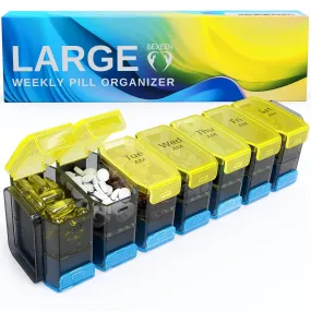 Extra Large Weekly Pill Organizer 2 Times a Day XL Pill Case Am Pm Yellow Blue