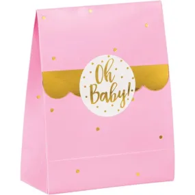 Favors Bags Pink Sticker Oh Baby, 8ct