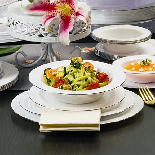 Magnificence Silver Edge Premium Plastic Round Dinnerware