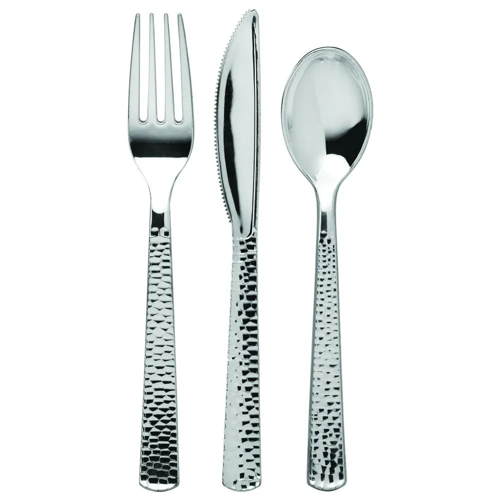 Pebbled Metallic Premium Plastic Cutlery Combo