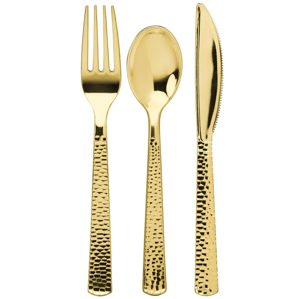 Pebbled Metallic Premium Plastic Cutlery Combo