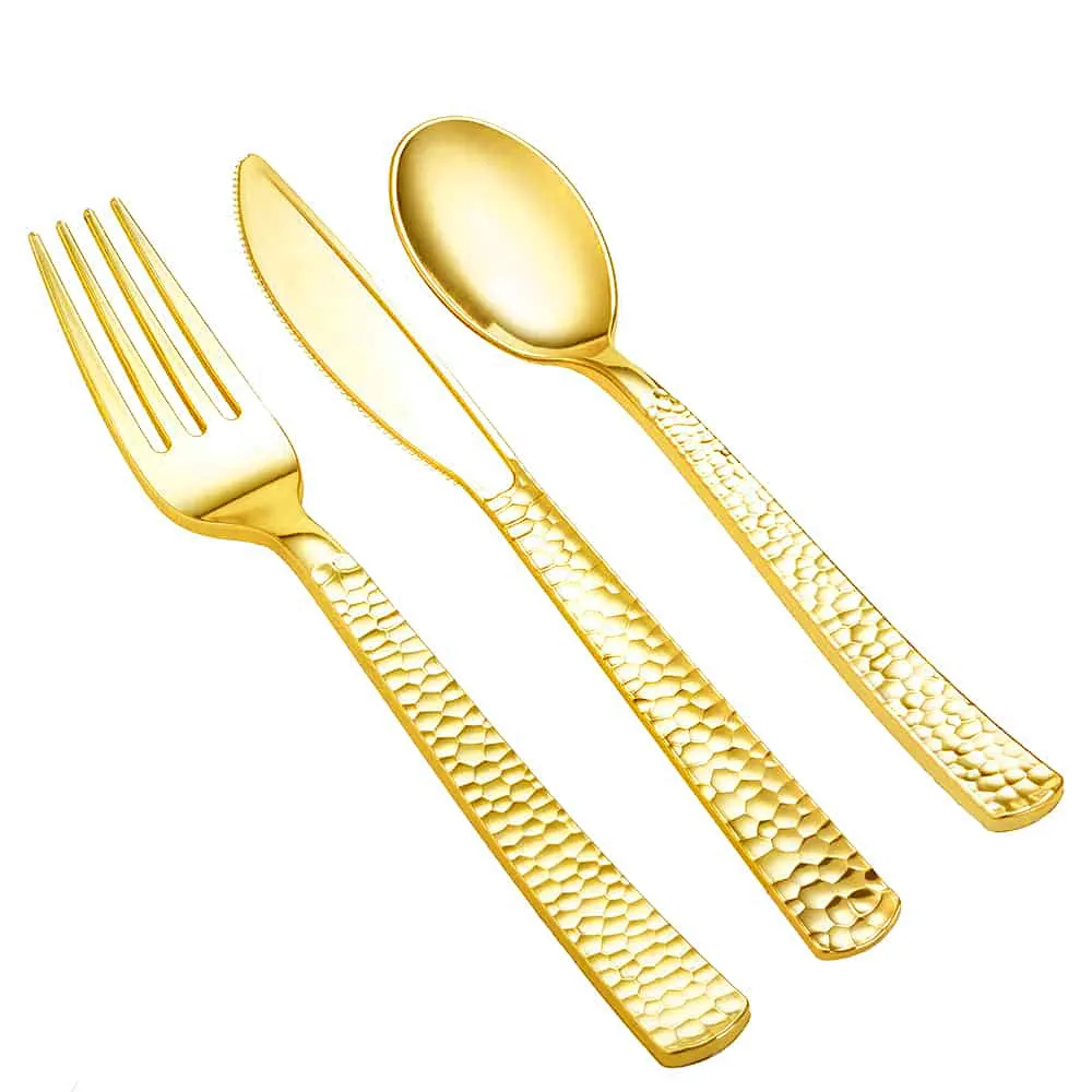 Pebbled Metallic Premium Plastic Cutlery Combo