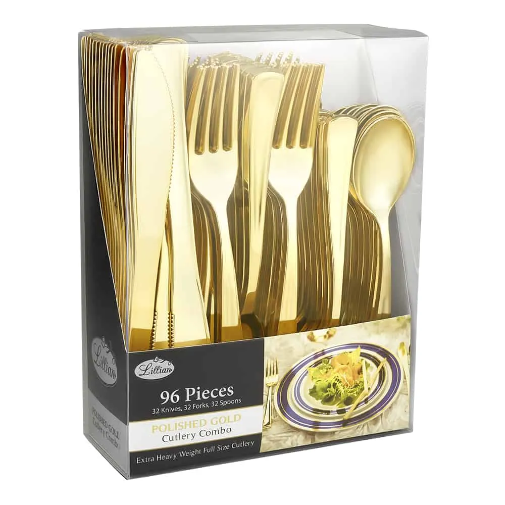 Polished Metallic Premium Plastic Cutlery Combo