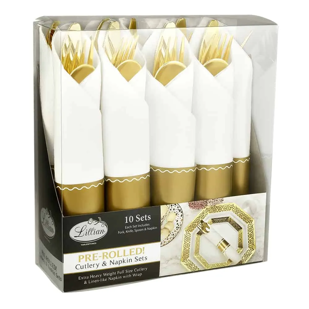 Pre-Rolled Premium Plastic Cutlery & Napkin Sets