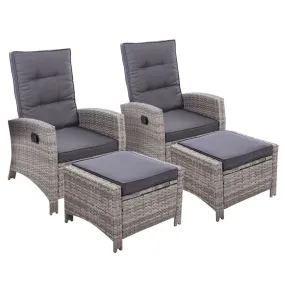 Set of 2 Elise Outdoor Recliner Chairs with Ottomans Grey