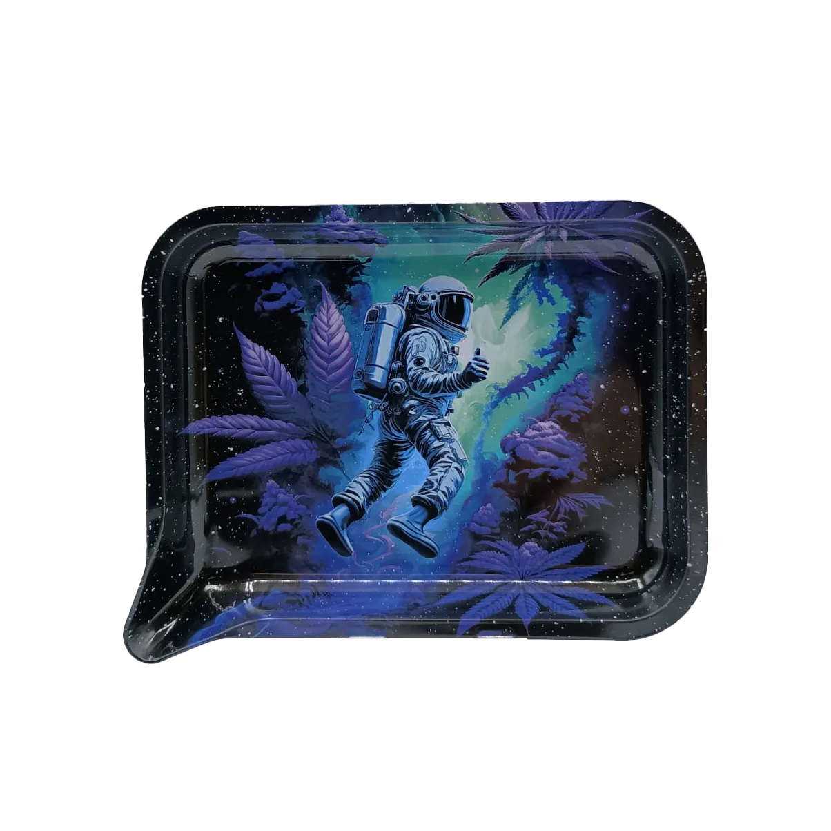 Small 3D Rolling Tray With Magnetic Lid Cover (Astronaut Flying on Weed)