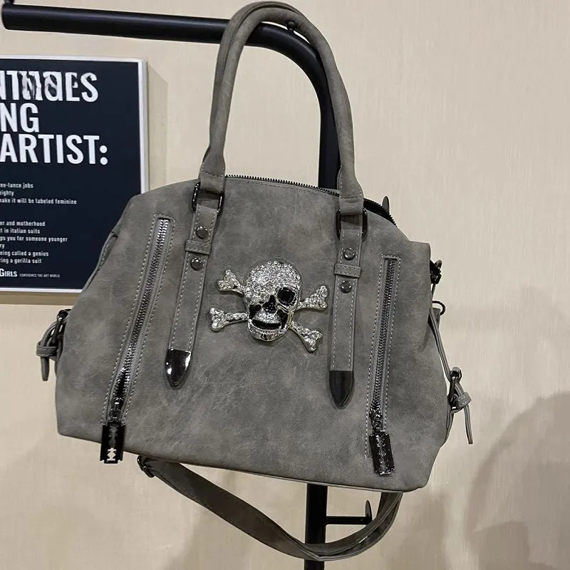 Y2K Gothic Punk Harajuku Skull Head Diamond Large Capacity Shoulder Bag